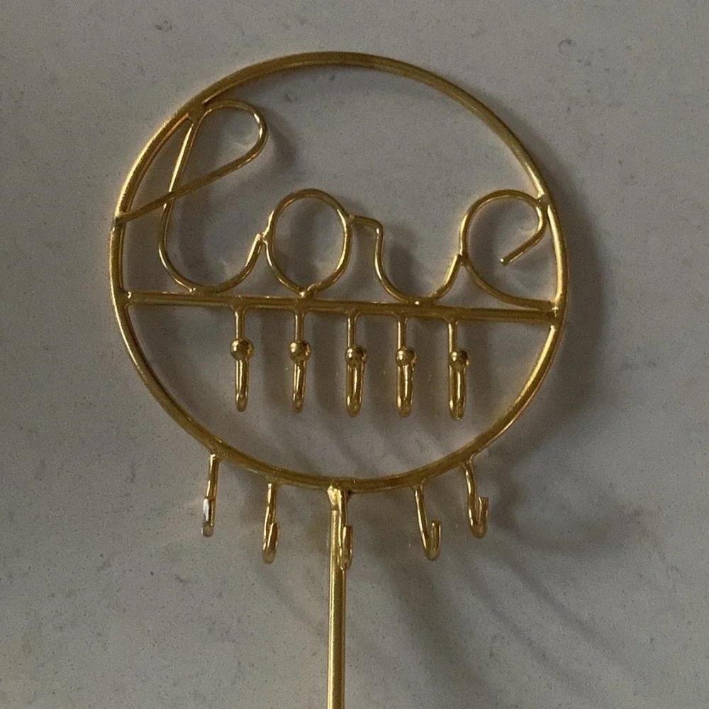 Gold Love Script Wire Jewelry Stand with‎ White Marble Base Organizer